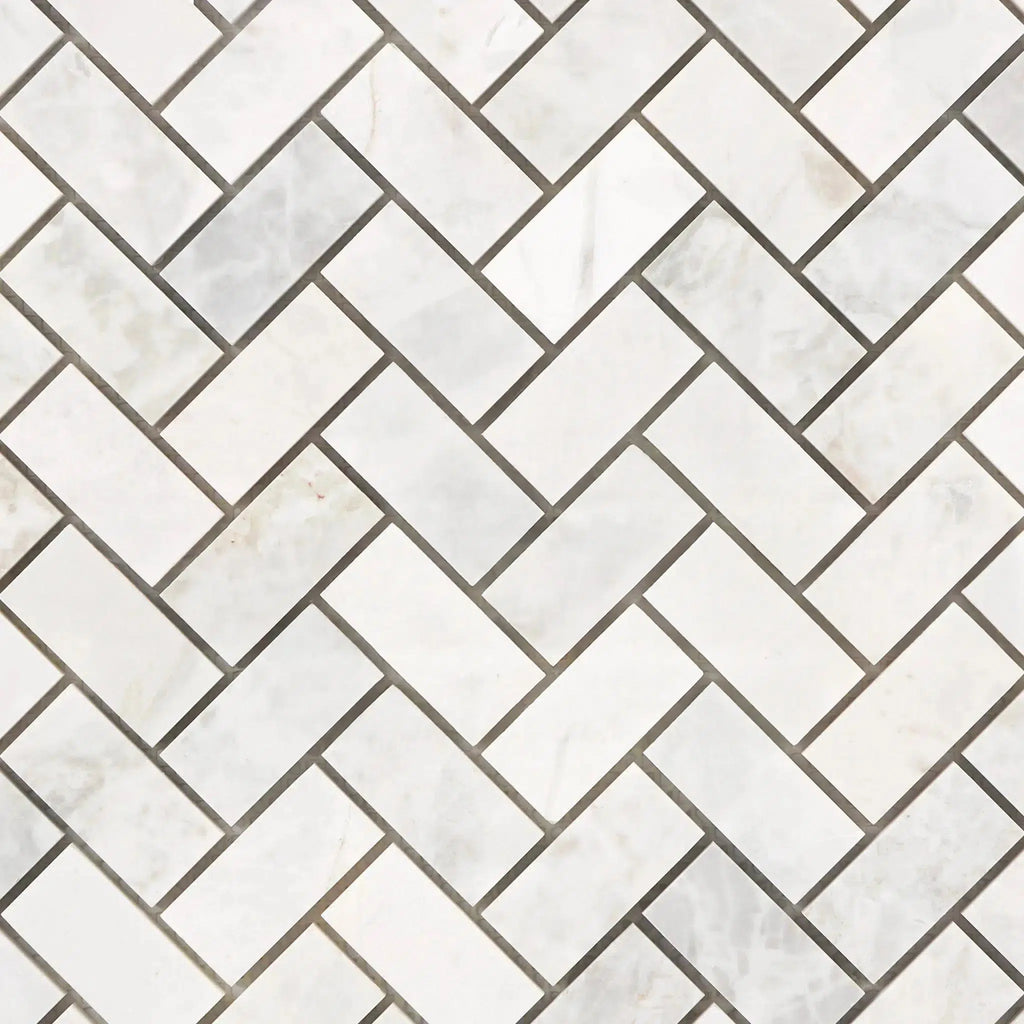 Bianco Congelato 1X2 Herringbone Mosaic Dolomite Leathered