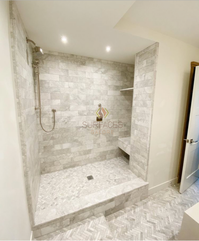 Bianco Congelato 1X4 Herringbone Mosaic Dolomite Leathered