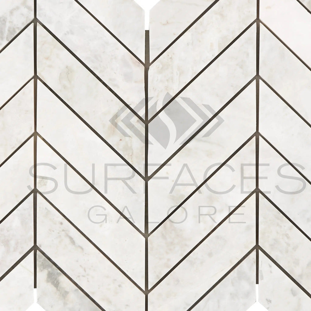 Bianco Congelato 1X4 Herringbone Mosaic Dolomite Leathered - SurfacesGalore