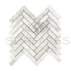 Bianco Congelato 1X4 Herringbone Mosaic Dolomite Leathered - SurfacesGalore