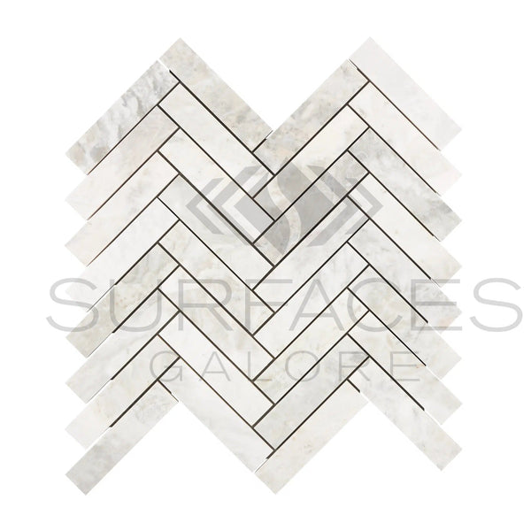 Bianco Congelato 1X4 Herringbone Mosaic Dolomite Leathered - SurfacesGalore