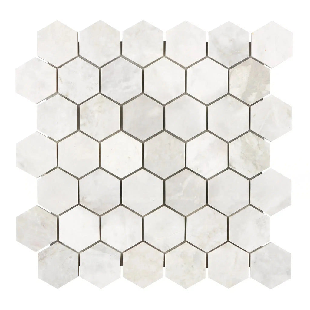 Bianco Congelato 2" Hexagon Mosaic Dolomite Leathered