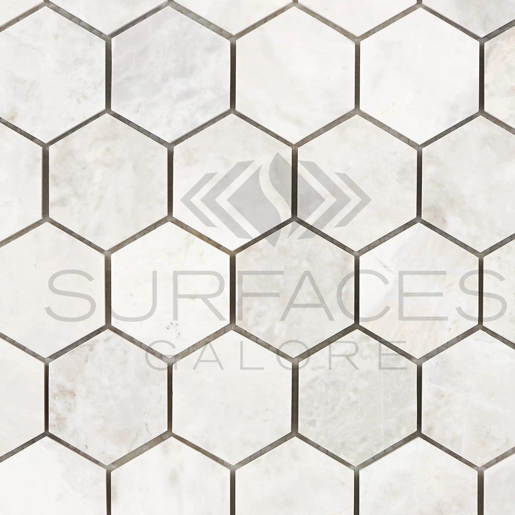 Bianco Congelato 2X2 Hexagon Mosaic Dolomite Leathered - SurfacesGalore