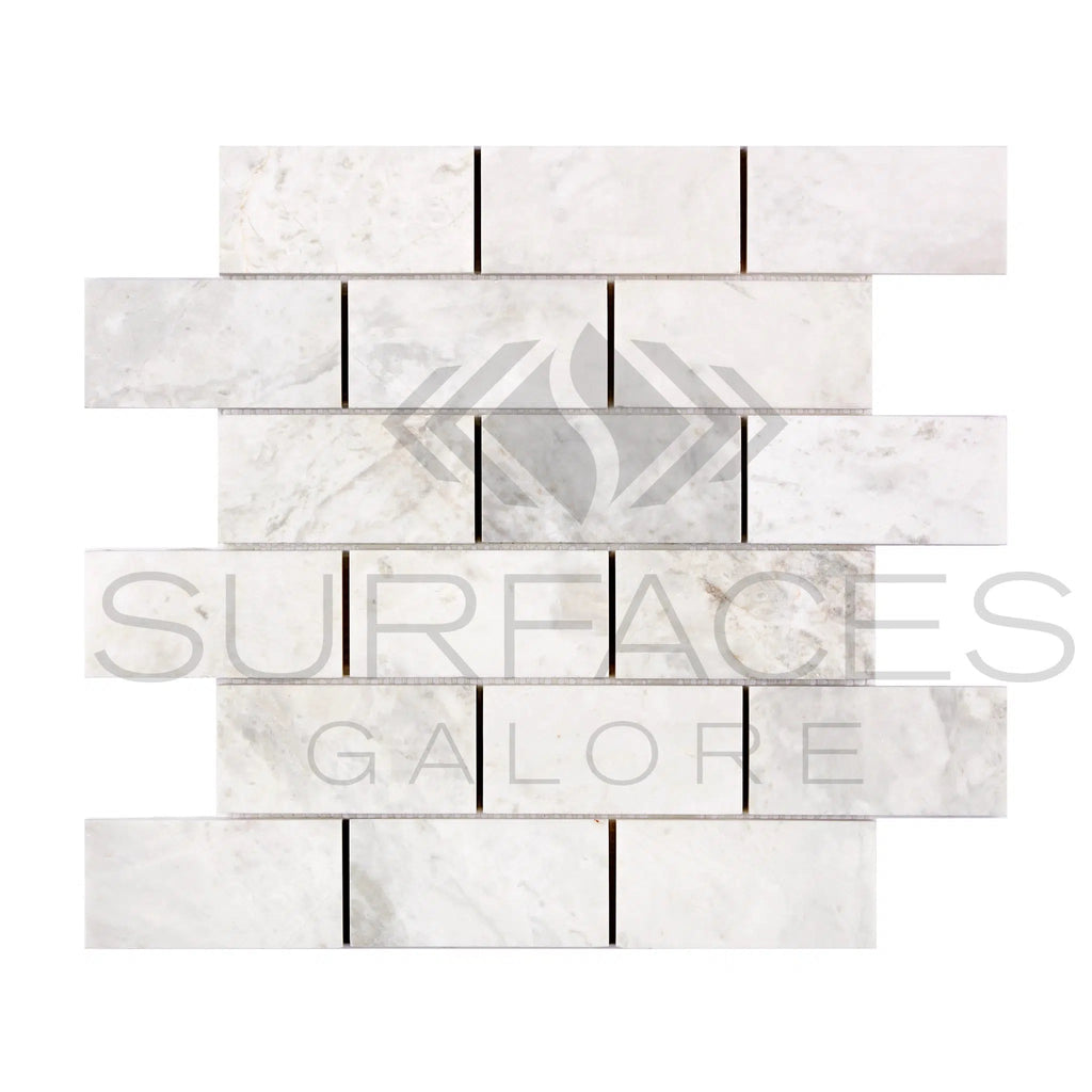 Bianco Congelato 2X4 Brick Mosaic Dolomite Leathered - SurfacesGalore