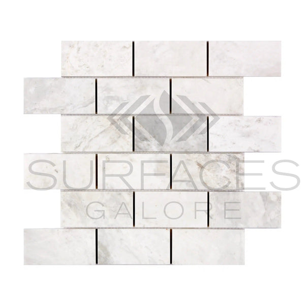 Bianco Congelato 2X4 Brick Mosaic Dolomite Leathered - SurfacesGalore