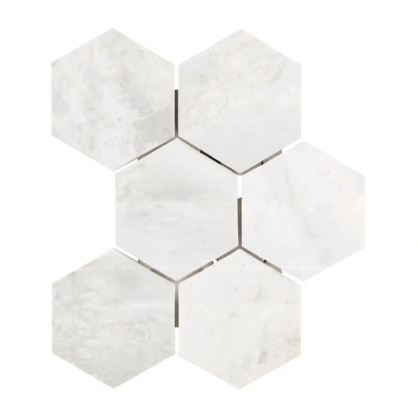 Bianco Congelato 4" Hexagon Mosaic Dolomite Leathered