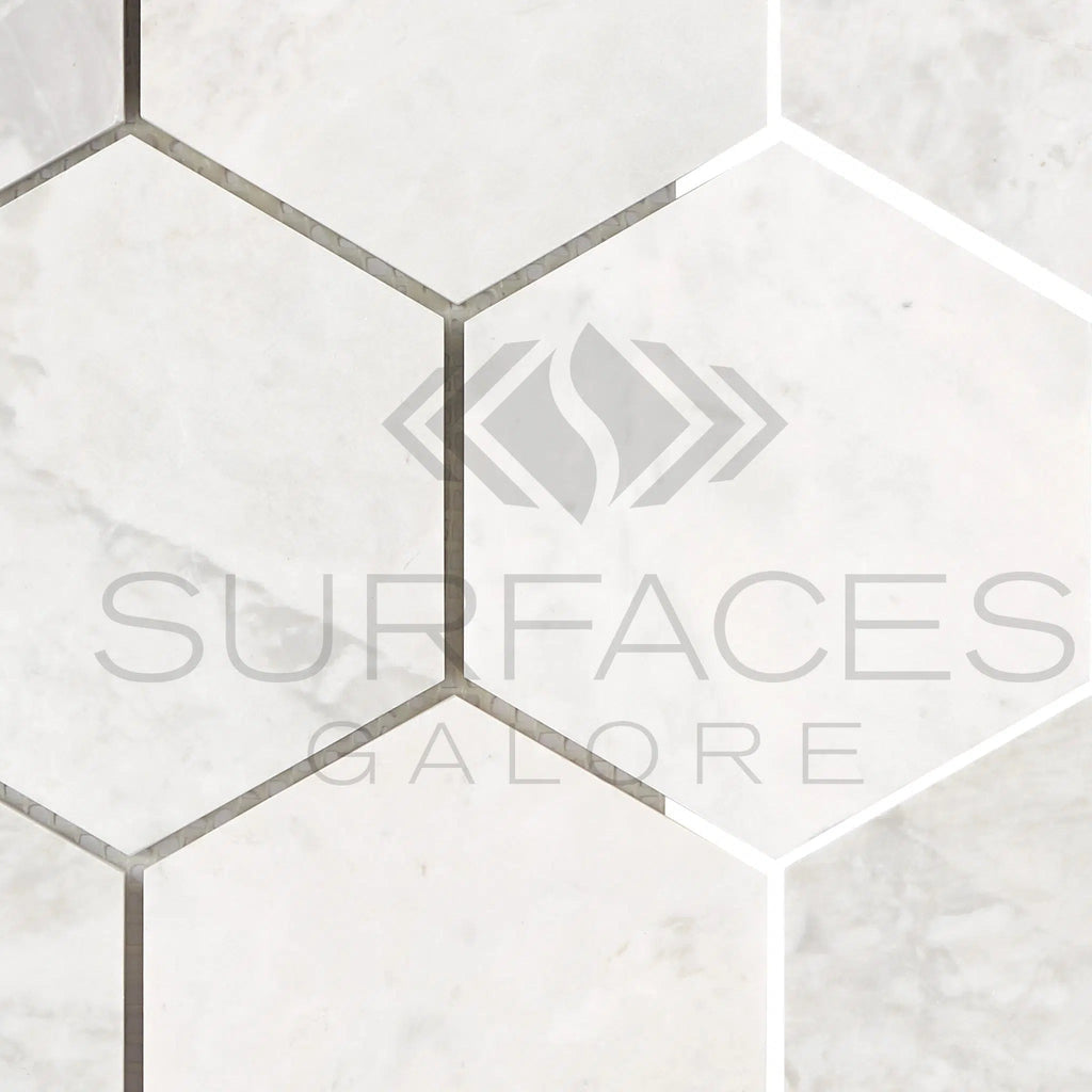 Bianco Congelato 4X4 Hexagon Mosaic Dolomite Leathered - SurfacesGalore