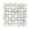 Bianco Congelato Basketweave w/Blue - Gray Mosaic Dolomite Leathered - SurfacesGalore