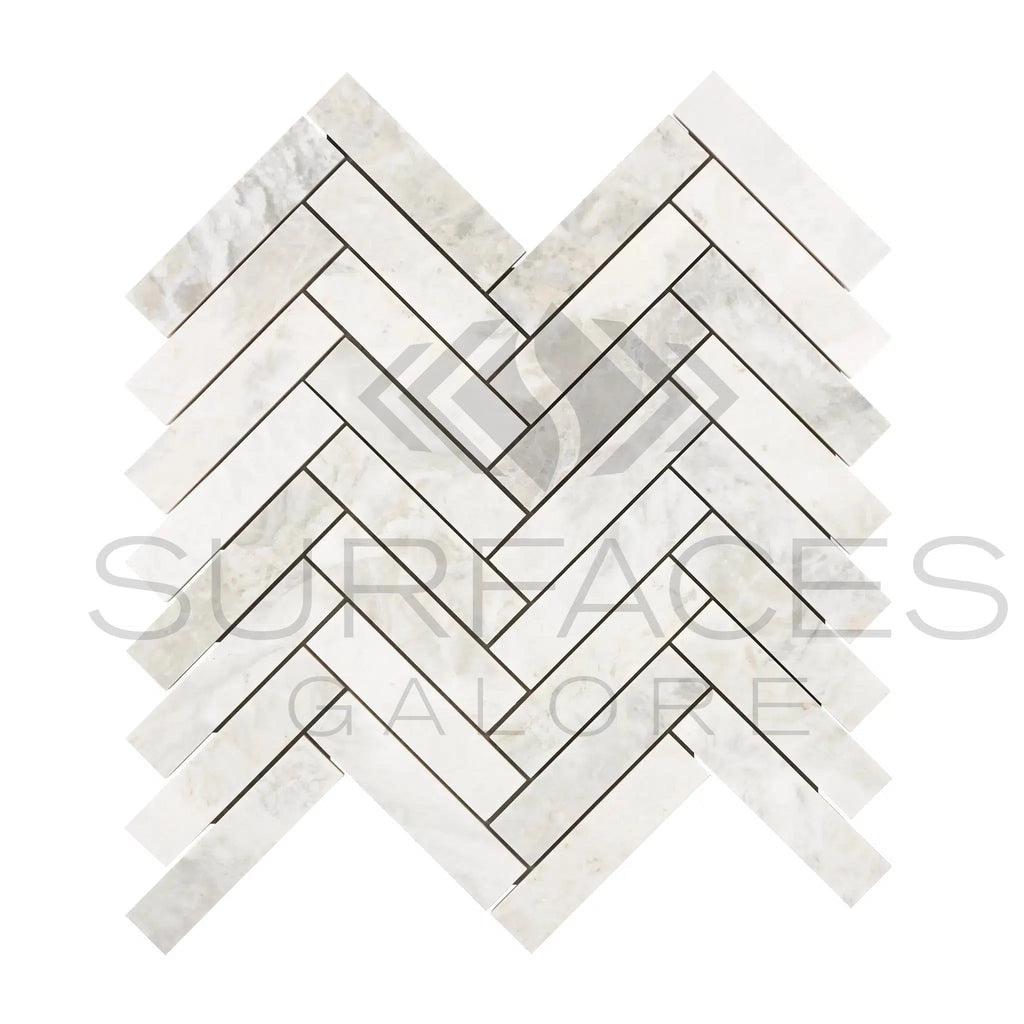 Bianco Congelato Chevron 1X4 Mosaic Dolomite Leathered