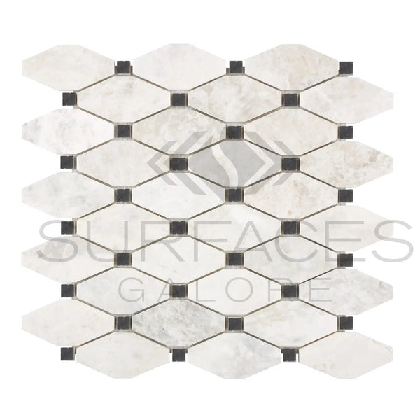 Bianco Congelato Octave (Long Octagon)/Black Mosaic Dolomite Leathered - SurfacesGalore