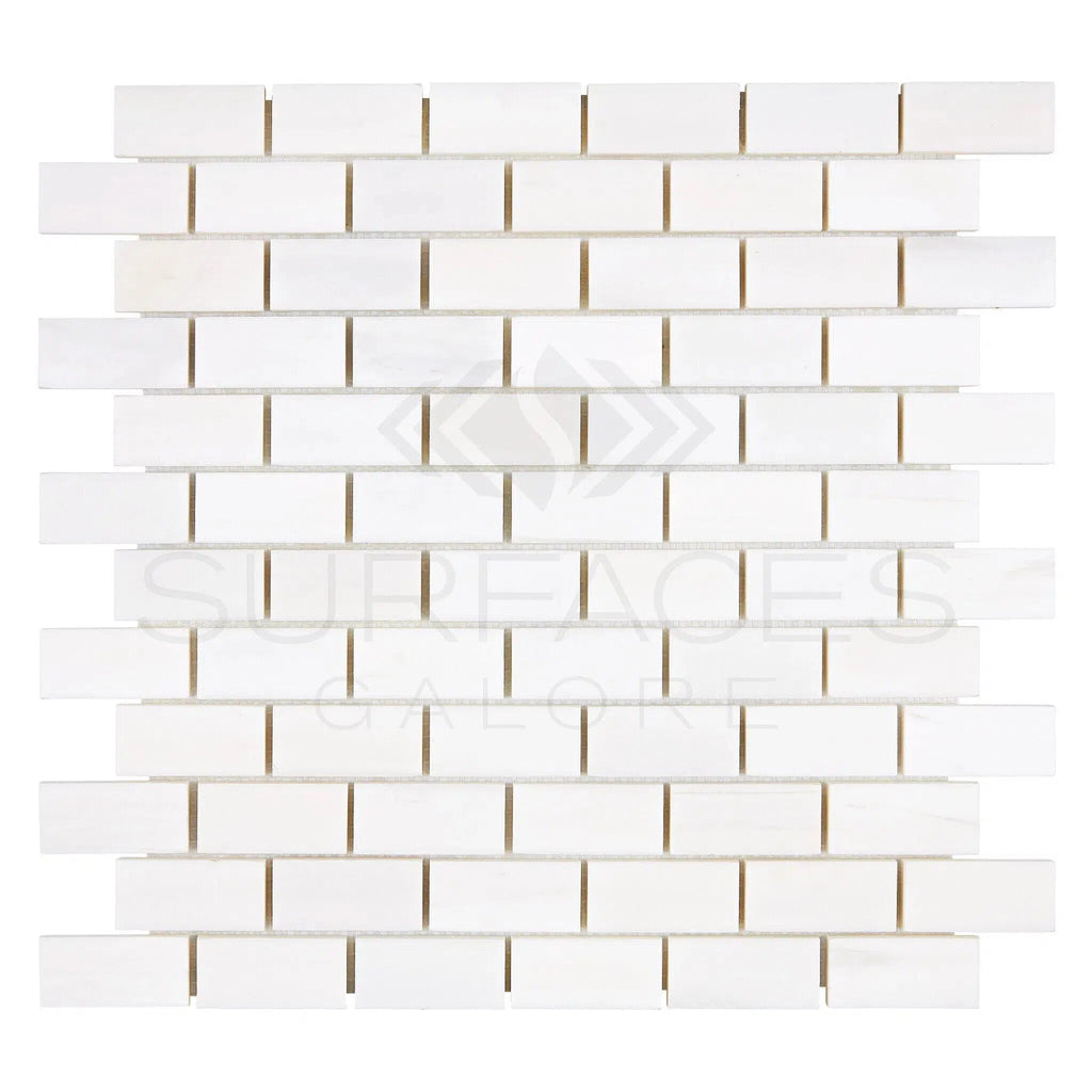 Bianco Dolomite (White Dolomite) 1X2 Brick Mosaic Marble Polished - Honed - SurfacesGalorePolished