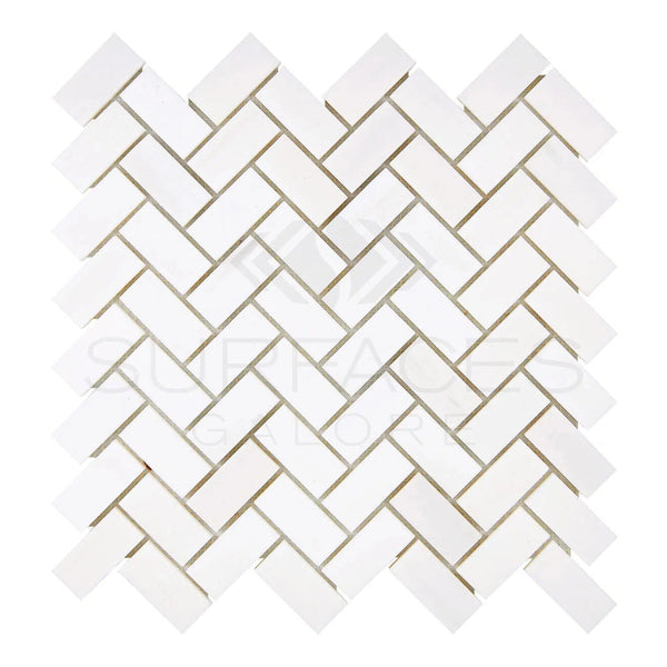 Bianco Dolomite (White Dolomite) 1X2 Herringbone Mosaic Marble Polished-Honed