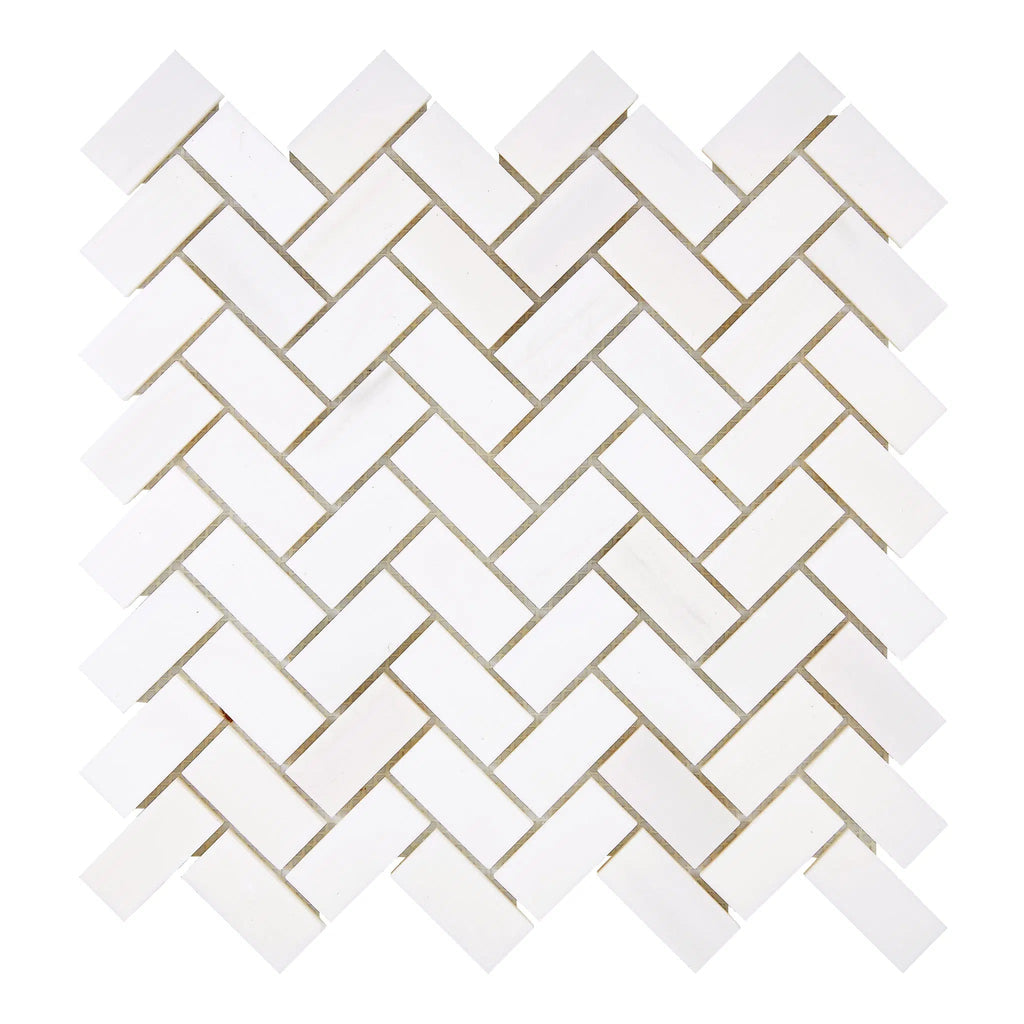 Bianco Dolomite (White Dolomite) 1X2 Herringbone Mosaic Marble Polished-Honed