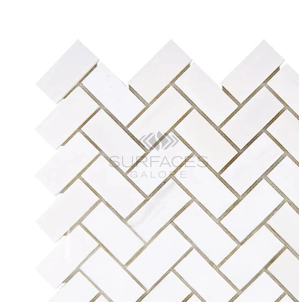 Bianco Dolomite (White Dolomite) 1X2 Herringbone Round - Faced (CNC - Arched / Wavy) Mosaic Marble Honed - SurfacesGalorePolished