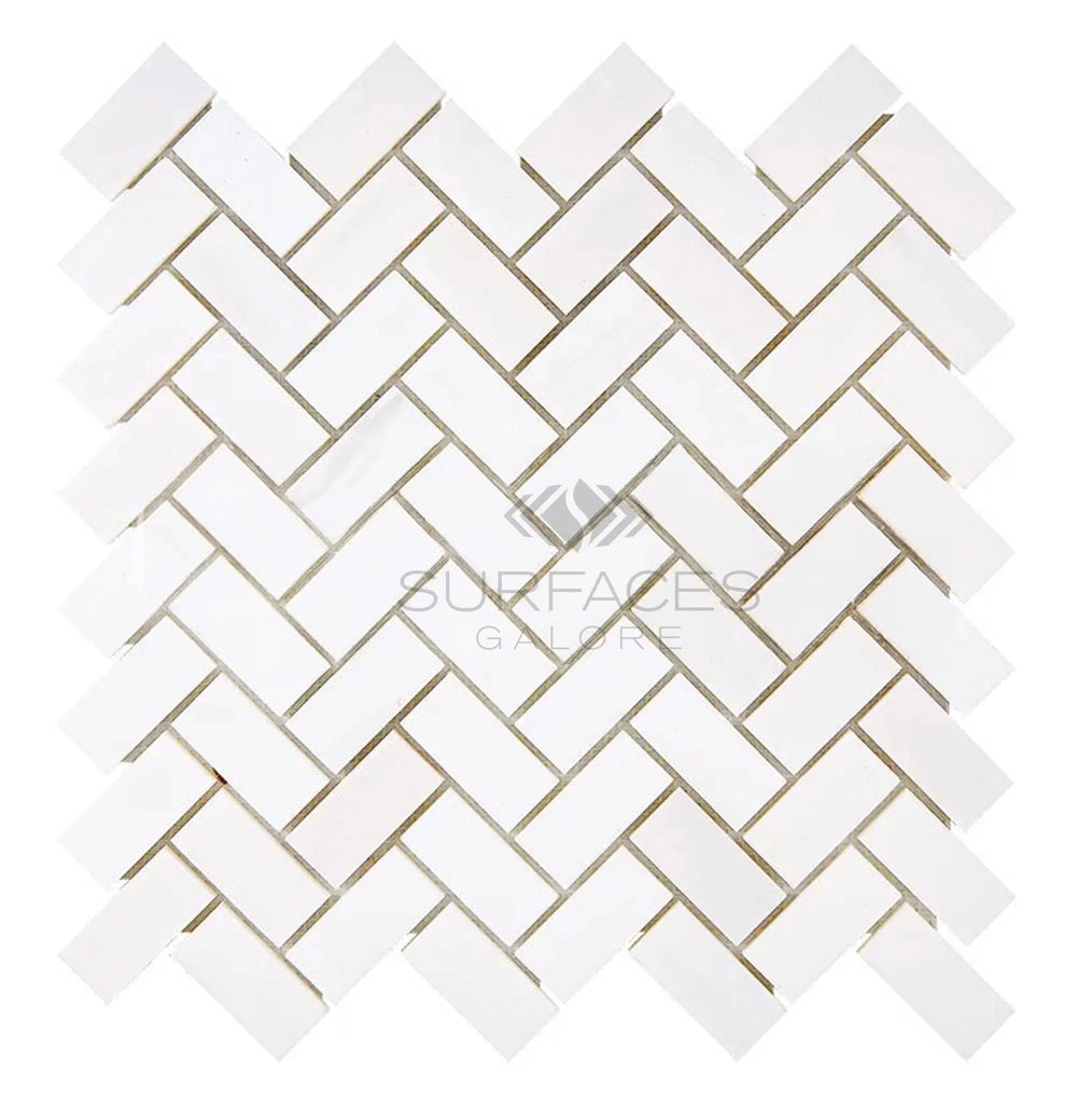 Bianco Dolomite (White Dolomite) 1X2 Herringbone Round-Faced (CNC-Arched / Wavy) Mosaic Marble Honed