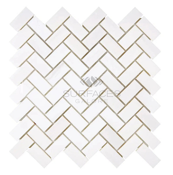 Bianco Dolomite (White Dolomite) 1X2 Herringbone Round-Faced (CNC-Arched / Wavy) Mosaic Marble Honed