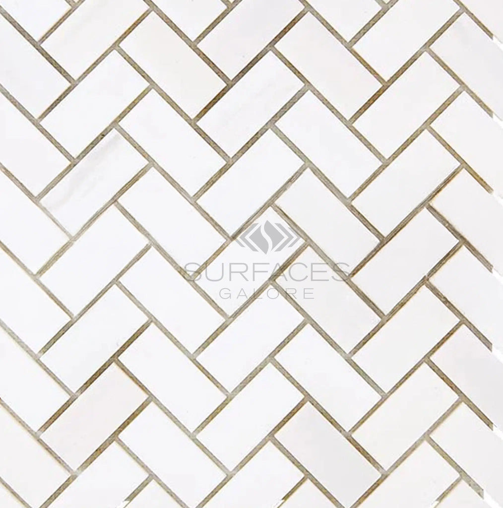 Bianco Dolomite (White Dolomite) 1X2 Herringbone Round - Faced (CNC - Arched / Wavy) Mosaic Marble Honed - SurfacesGalorePolished