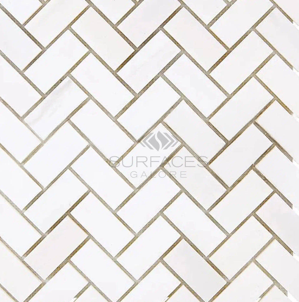 Bianco Dolomite (White Dolomite) 1X2 Herringbone Round-Faced (CNC-Arched / Wavy) Mosaic Marble Honed