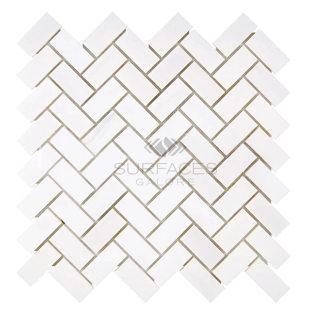 Bianco Dolomite (White Dolomite) 1X2 Herringbone Round - Faced (CNC - Arched / Wavy) Mosaic Marble Honed - SurfacesGalorePolished