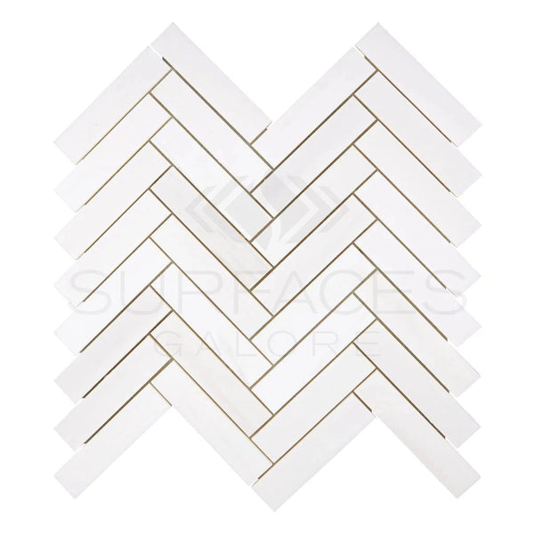 Bianco Dolomite (White Dolomite) 1X4 Herringbone Mosaic Marble Polished-Honed