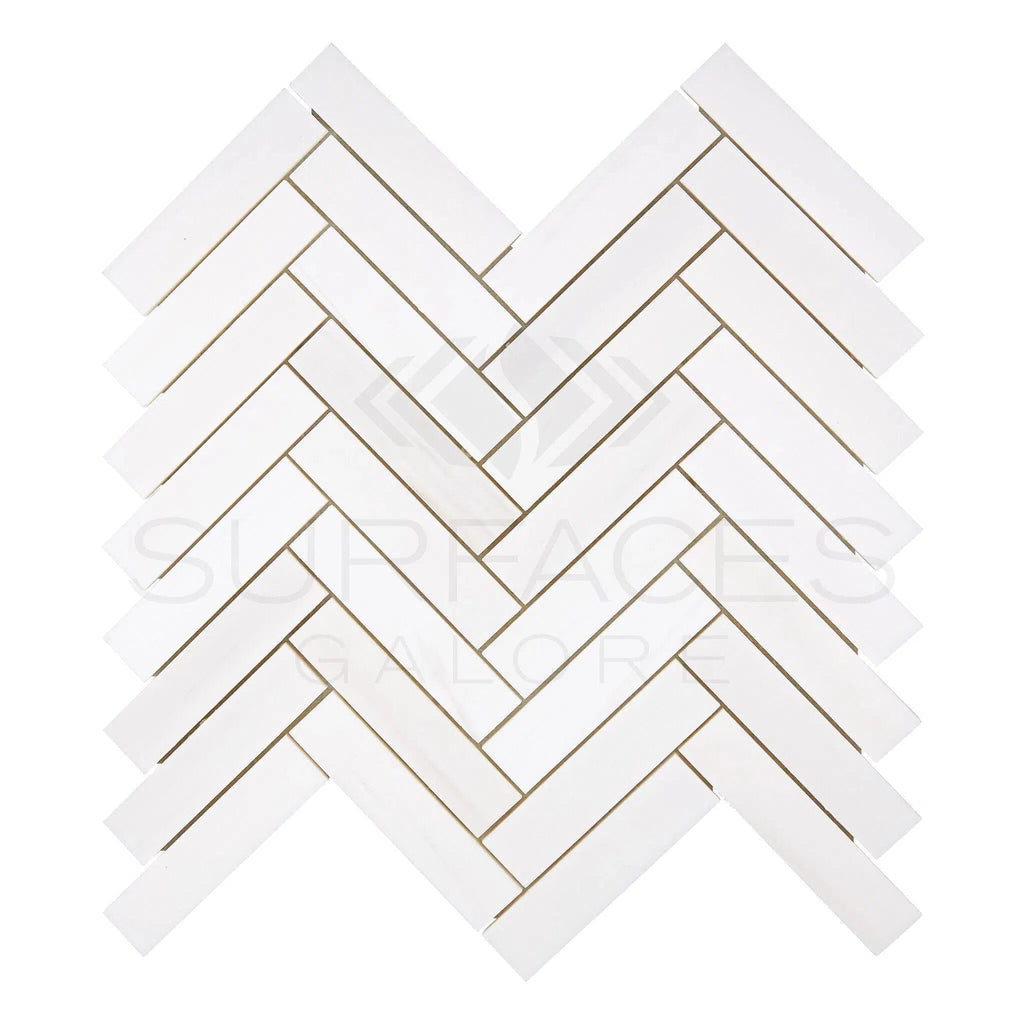 Bianco Dolomite (White Dolomite) 1X4 Herringbone Mosaic Marble Polished - Honed - SurfacesGalorePolished