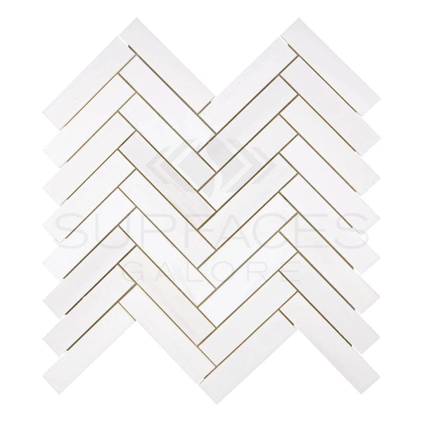 Bianco Dolomite (White Dolomite) 1X4 Herringbone Mosaic Marble Polished - Honed - SurfacesGalorePolished