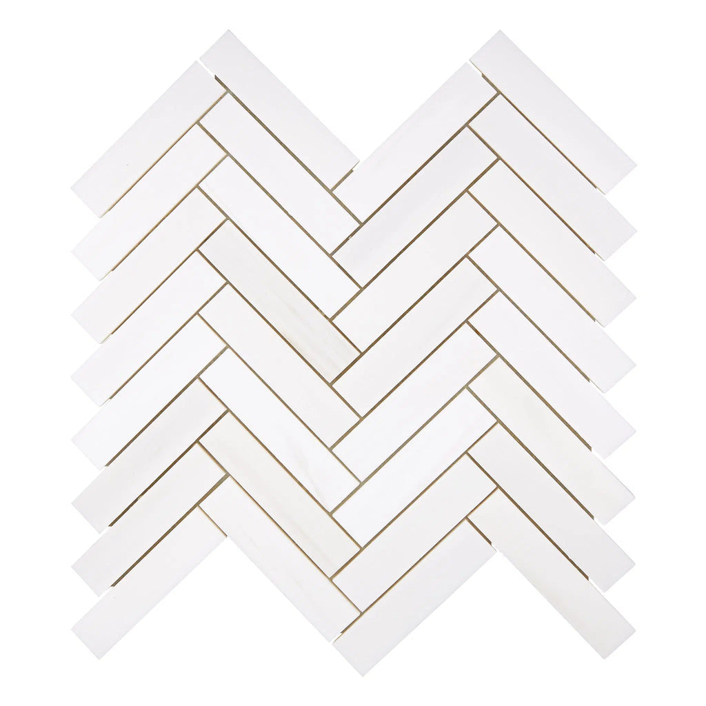 Bianco Dolomite (White Dolomite) 1X4 Herringbone Mosaic Marble Polished-Honed