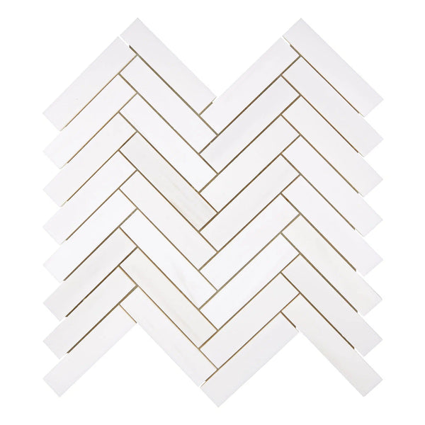 Bianco Dolomite (White Dolomite) 1X4 Herringbone Mosaic Marble Polished-Honed