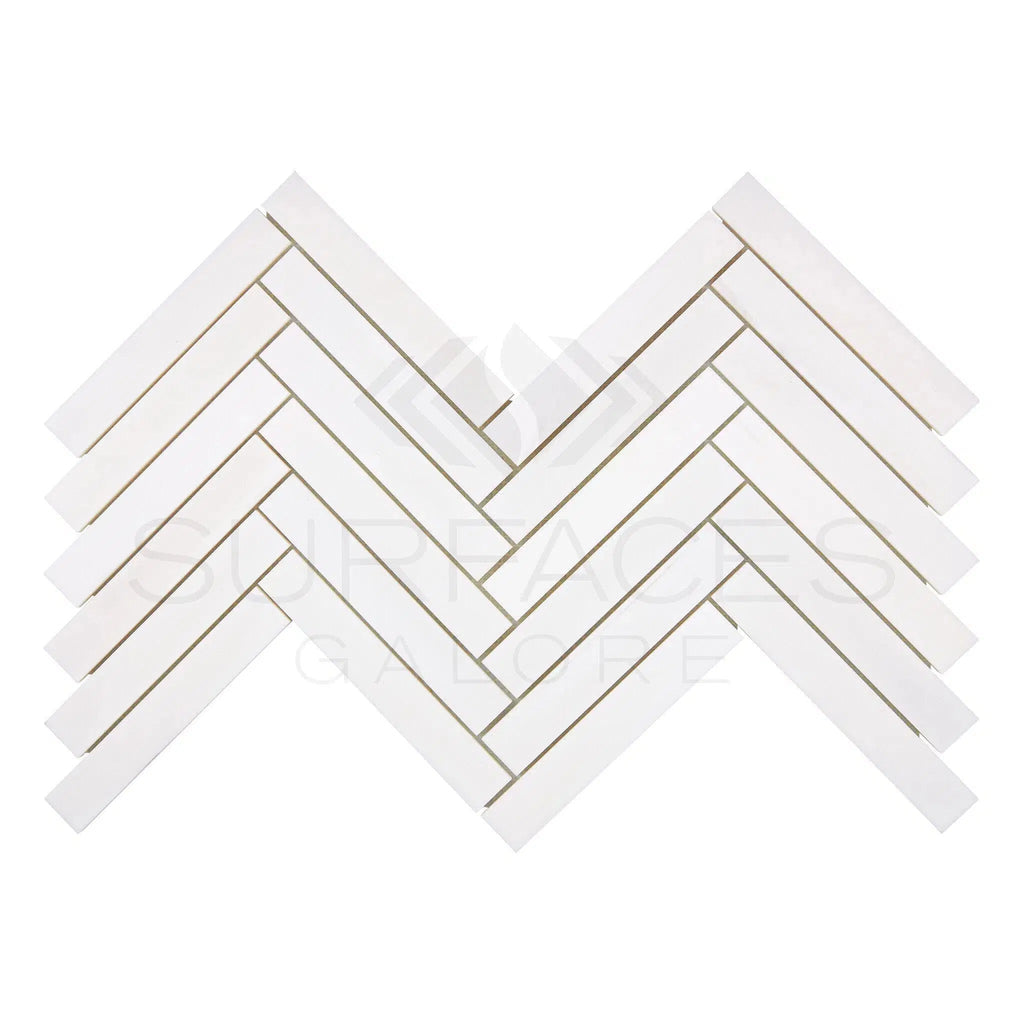 Bianco Dolomite (White Dolomite) 1X6 Herringbone Mosaic Marble Polished-Honed