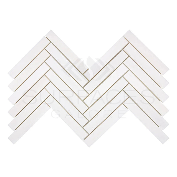 Bianco Dolomite (White Dolomite) 1X6 Herringbone Mosaic Marble Polished - Honed - SurfacesGalorePolished