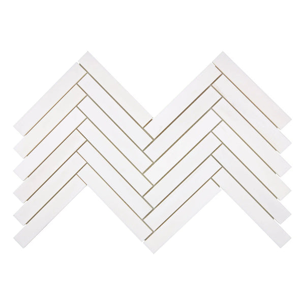 Bianco Dolomite (White Dolomite) 1X6 Herringbone Mosaic Marble Polished-Honed