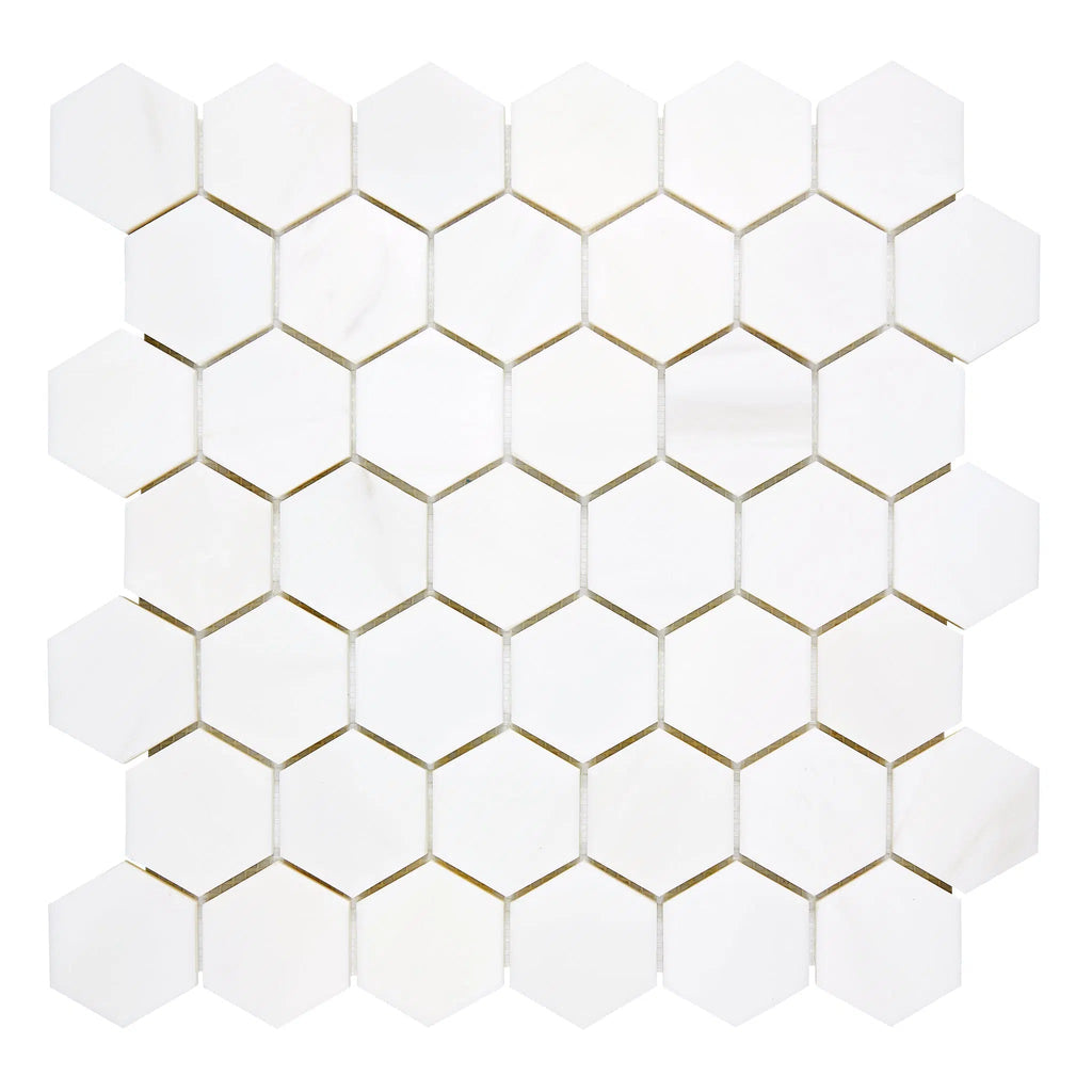 Bianco Dolomite (White Dolomite) 2" Hexagon Mosaic Marble Polished-Honed