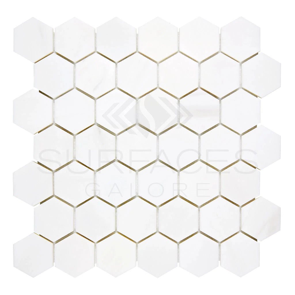 Bianco Dolomite (White Dolomite) 2X2 Hexagon Mosaic Marble Polished - Honed - SurfacesGalorePolished