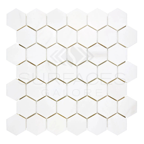 Bianco Dolomite (White Dolomite) 2X2 Hexagon Mosaic Marble Polished - Honed - SurfacesGalorePolished