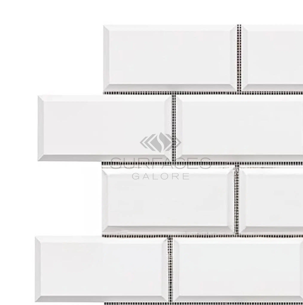 Bianco Dolomite (White Dolomite) 2X4 Brick (Deep - Beveled) Mosaic Marble Polished - Honed - SurfacesGalorePolished