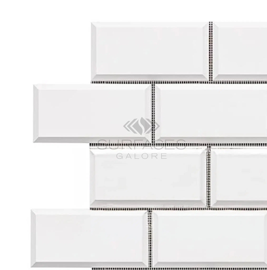 Bianco Dolomite (White Dolomite) 2X4 Brick (Deep-Beveled) Mosaic Marble Polished-Honed