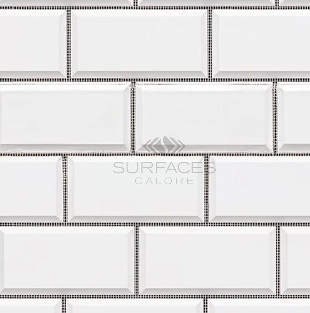 Bianco Dolomite (White Dolomite) 2X4 Brick (Deep - Beveled) Mosaic Marble Polished - Honed - SurfacesGalorePolished