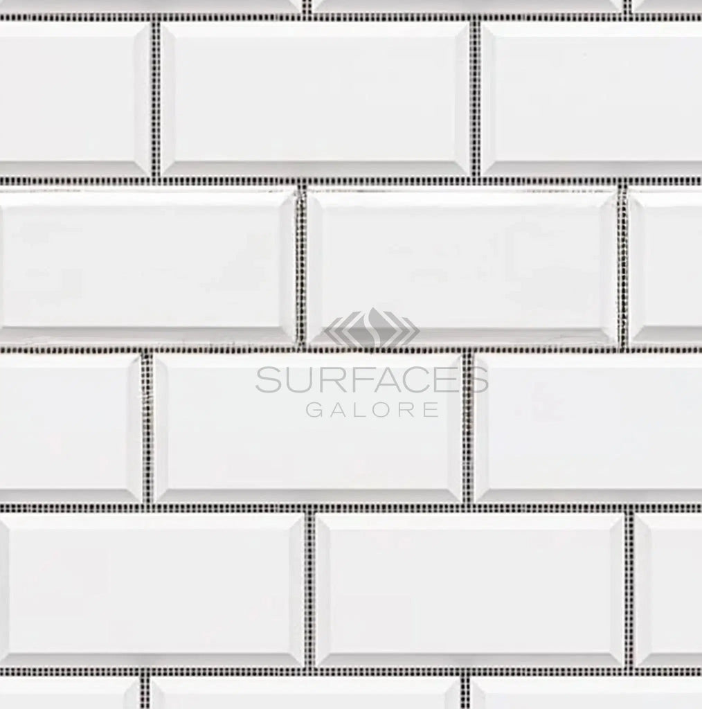 Bianco Dolomite (White Dolomite) 2X4 Brick (Deep-Beveled) Mosaic Marble Polished-Honed