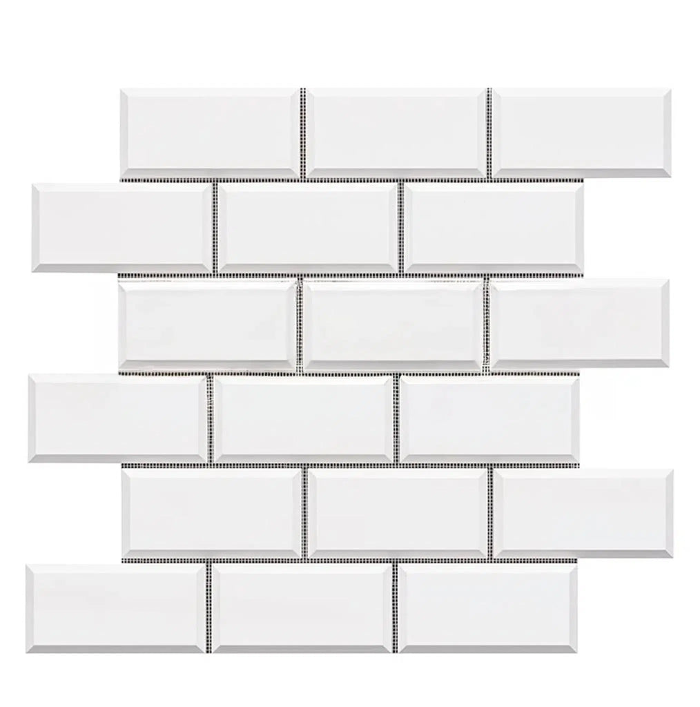 Bianco Dolomite (White Dolomite) 2X4 Brick (Deep-Beveled) Mosaic Marble Polished-Honed