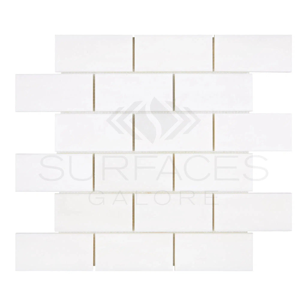 Bianco Dolomite (White Dolomite) 2X4 Brick Mosaic Marble Polished - Honed - SurfacesGalorePolished