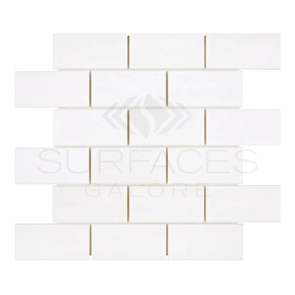 Bianco Dolomite (White Dolomite) 2X4 Brick Mosaic Marble Polished - Honed - SurfacesGalorePolished