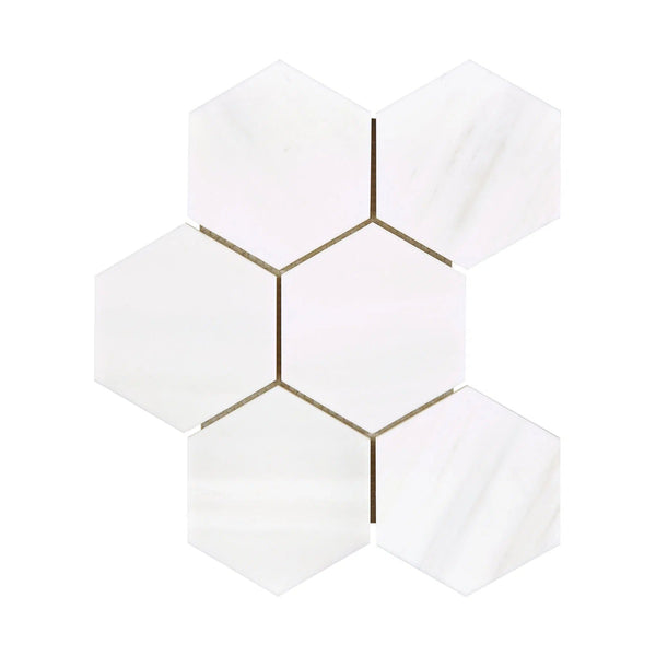 Bianco Dolomite (White Dolomite) 4" Hexagon Mosaic Marble Polished-Honed