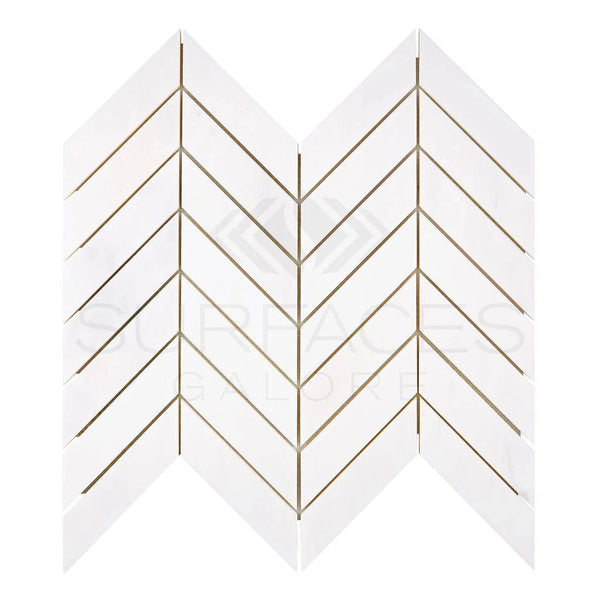 Bianco Dolomite (White Dolomite) Chevron Mosaic Marble Polished-Honed