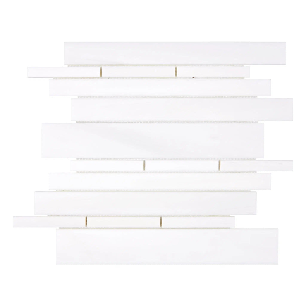 Bianco Dolomite (White Dolomite) Manhattan (Random-Strip) Mosaic Marble Polished-Honed