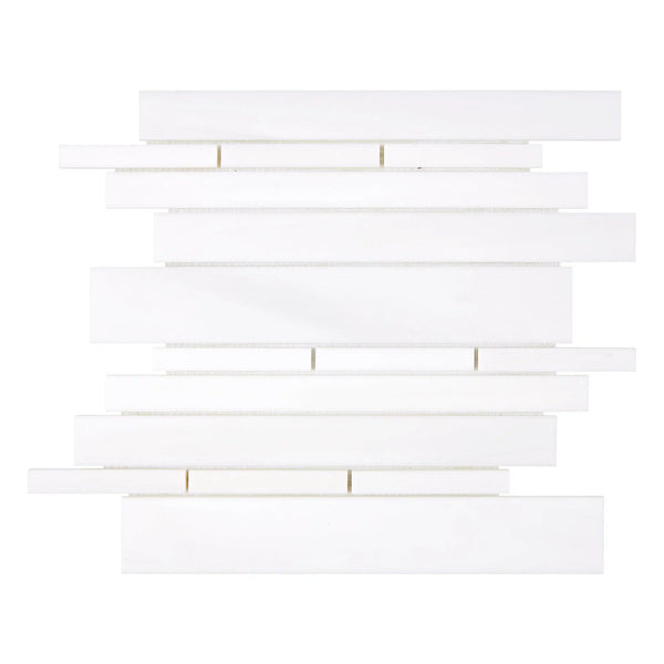 Bianco Dolomite (White Dolomite) Manhattan (Random-Strip) Mosaic Marble Tumbled