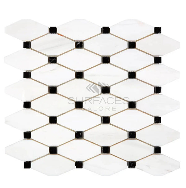 Bianco Dolomite (White Dolomite) Octave (Long Octagon)w/Black Mosaic Marble Polished - Honed - SurfacesGalorePolished