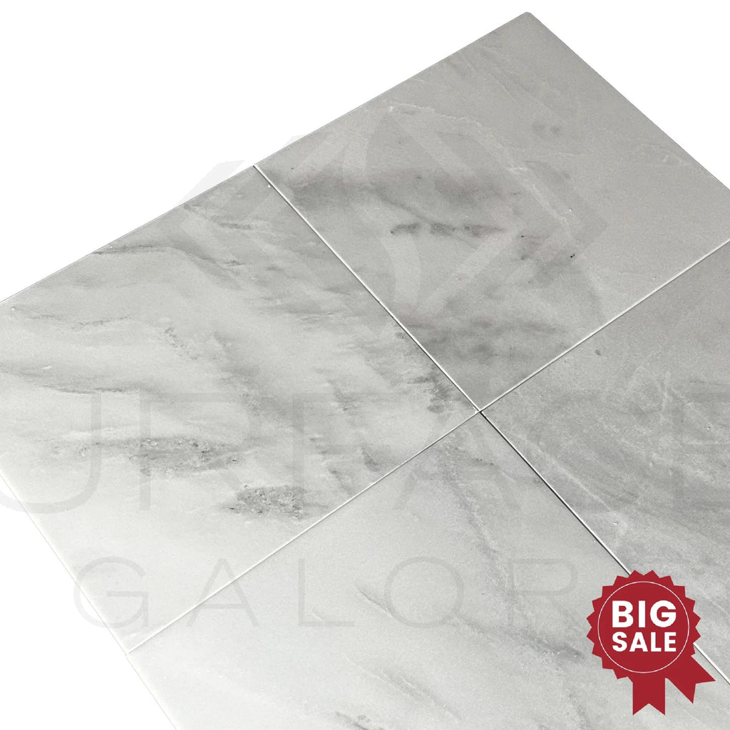 Bianco Venatino (Bianco Mare) White Marble 12X12 Polished Micro - Beveled Edge Tile 300 Sq.Ft. - Discounted, Marble/Travertine Clearance Sale - SurfacesGalore