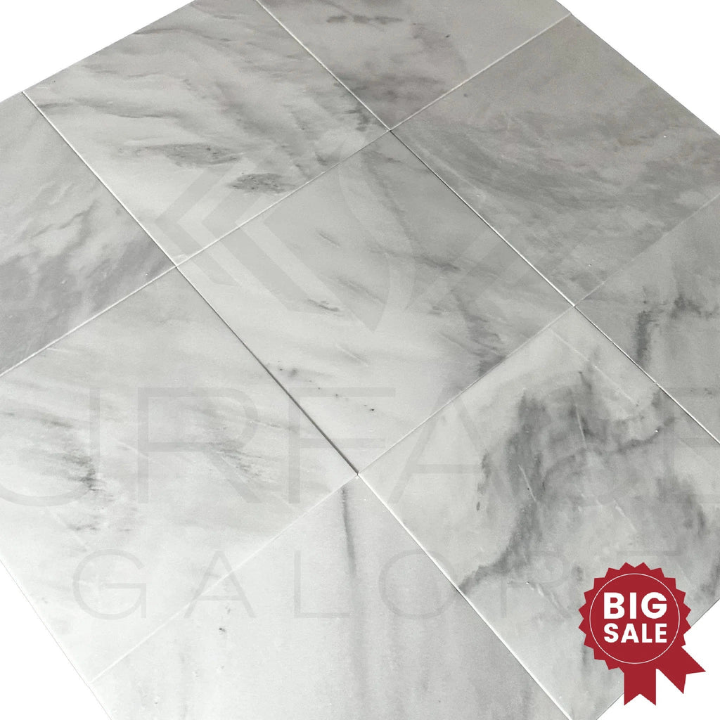 Bianco Venatino (Bianco Mare) White Marble 12X12 Polished Micro - Beveled Edge Tile 300 Sq.Ft. - Discounted, Marble/Travertine Clearance Sale - SurfacesGalore