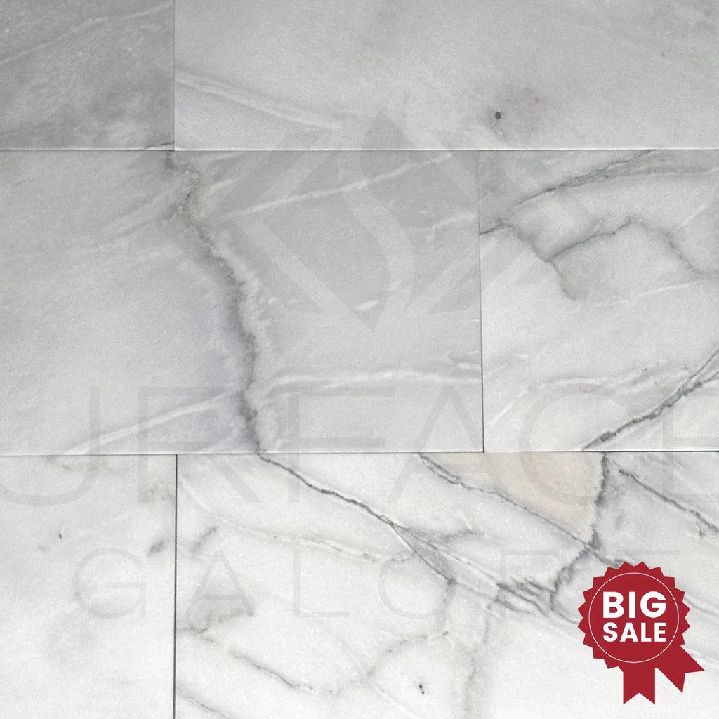 Bianco Venatino (Bianco Mare) White Marble 12X24 Honed Micro - Beveled Edge Tile 360 Sq.Ft. - Discounted, Marble/Travertine Clearance Sale - SurfacesGalore