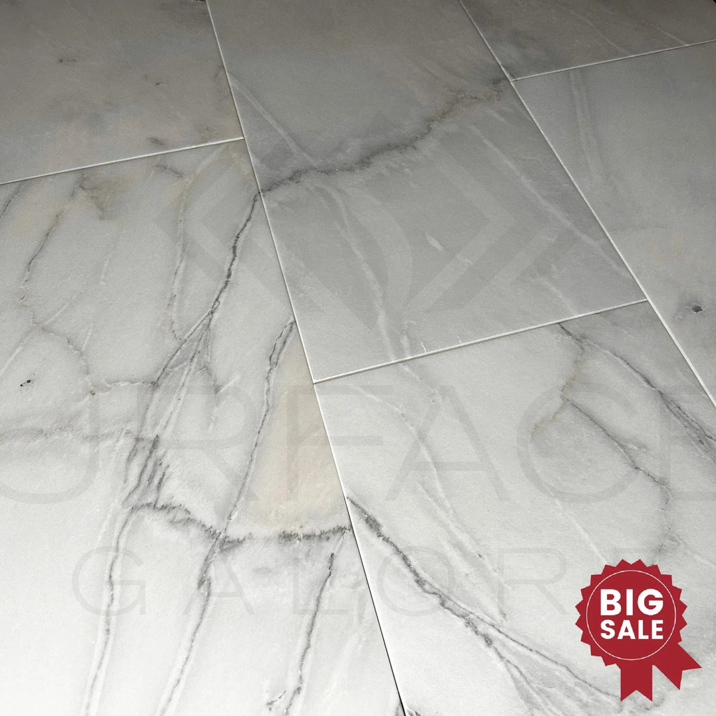 Bianco Venatino (Bianco Mare) White Marble 12X24 Honed Micro - Beveled Edge Tile 360 Sq.Ft. - Discounted, Marble/Travertine Clearance Sale - SurfacesGalore